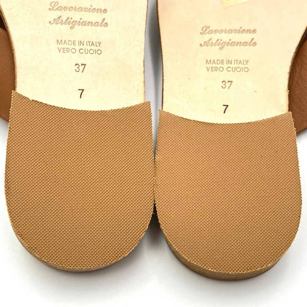 Slaye Womens EU 37 US‎ 7 Brown Leather Slip On Sandals Slides Shoes - Picture 12 of 13